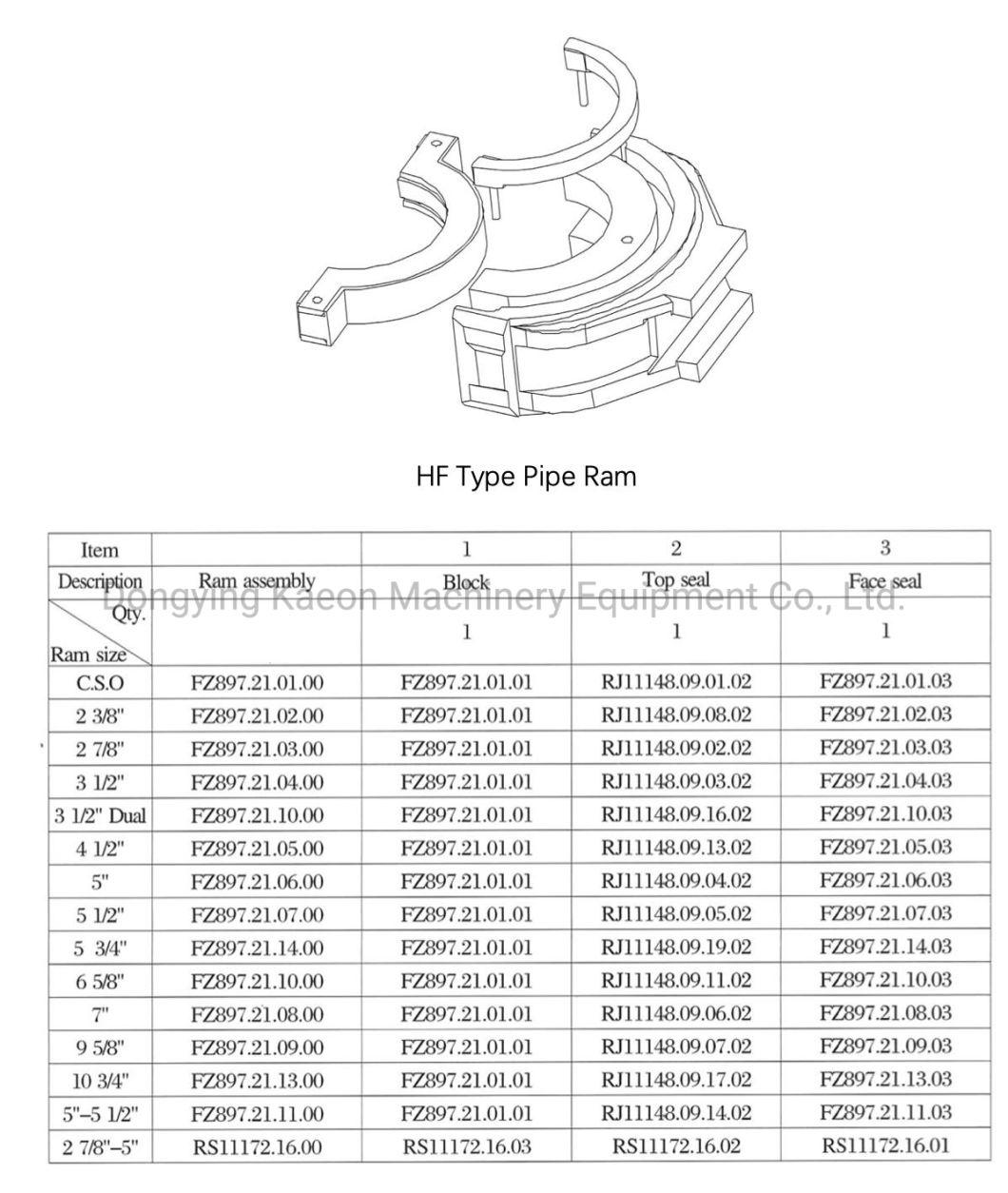 Oil Gas Field Well Drilling Rig Well Control Equipment Spare Parts Shear Drill Pipe RAM Rubber Seal of API 16A 35MPa 5000 Psi Annular RAM Bop/Blowout Preventer