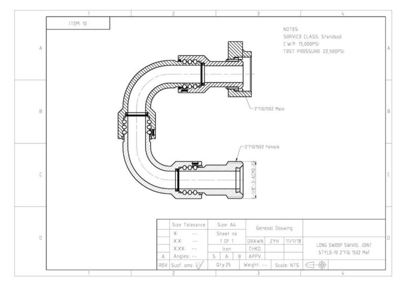 API 6A API 16c High Pressure Swivel Joint/Active Elbow