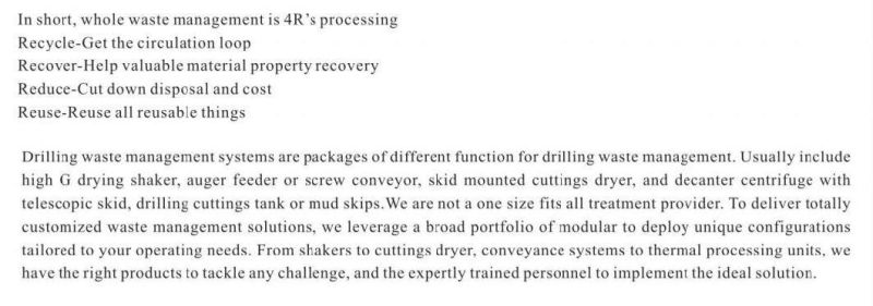 Drilling Waste Management (Recycle, Recover, Reduce, Reuse)