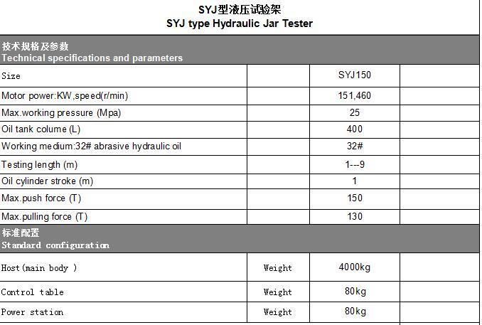 Syj Hydraulic Jar Tester /Service Equipment for Tensile Strength and Pressure Performed of Jar